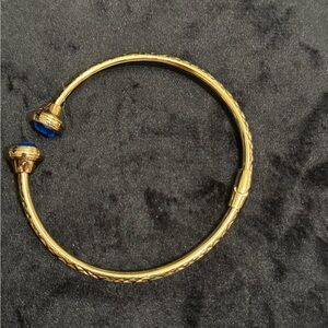 Italian 24KT over 925 Sterling Silver Bangle w/Blue Stone